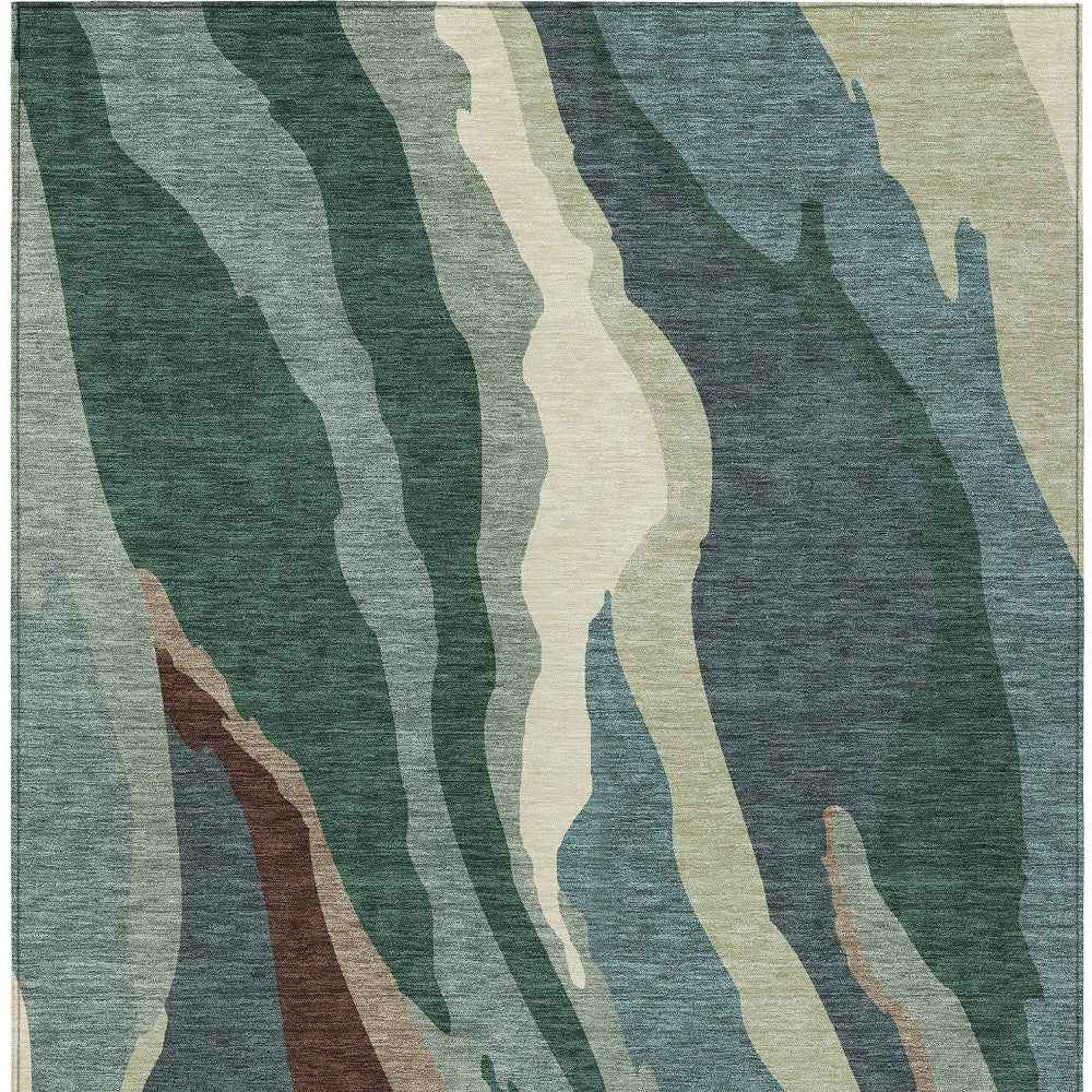 9' X 12' Sage Brown And Beige Abstract Washable Indoor Outdoor Area Rug