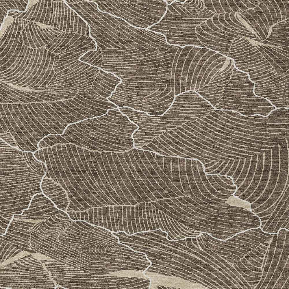 8' X 10' Brown And Ivory Abstract Washable Indoor Outdoor Area Rug