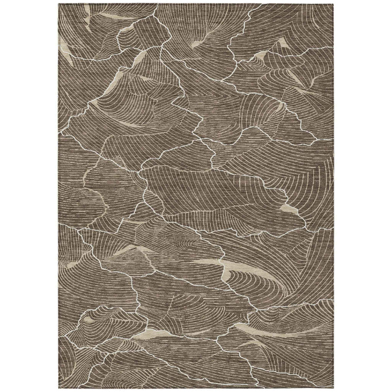 8' X 10' Brown And Ivory Abstract Washable Indoor Outdoor Area Rug