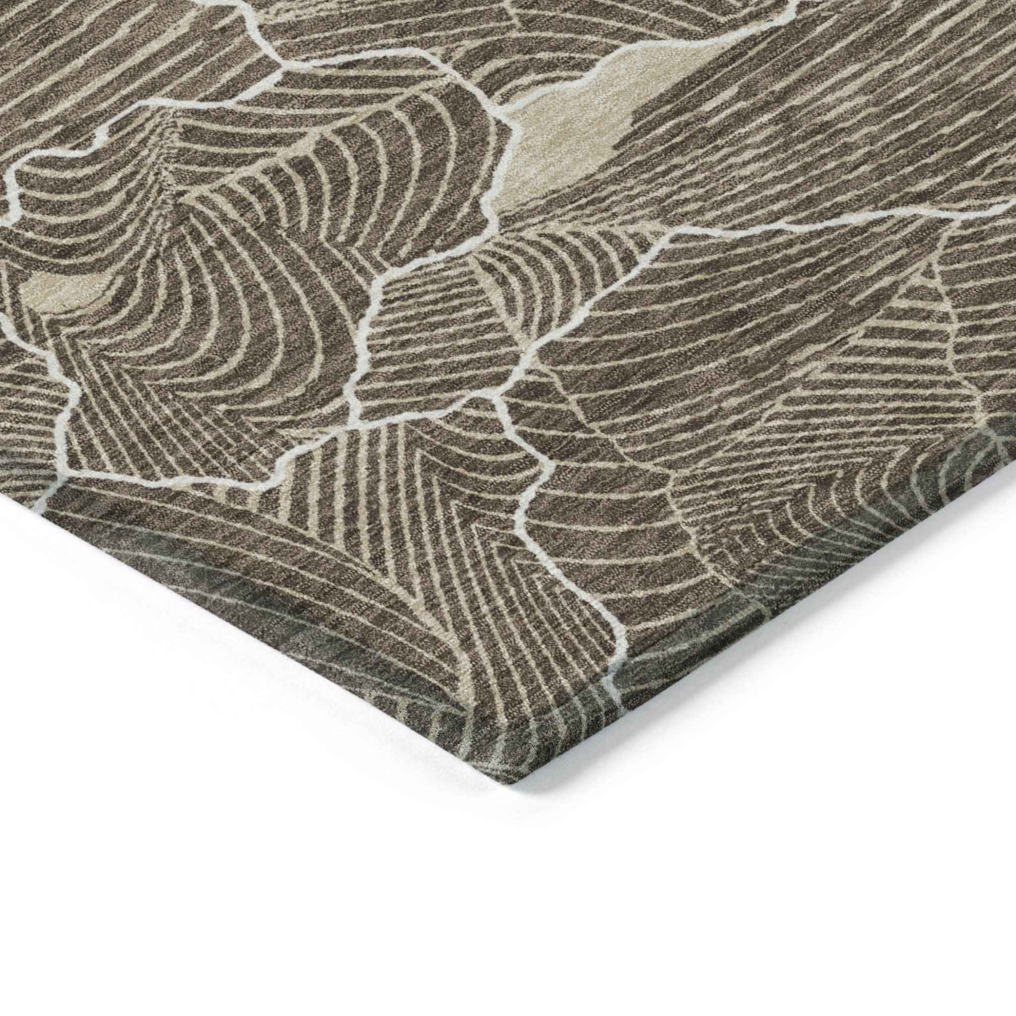 8' X 10' Brown And Ivory Abstract Washable Indoor Outdoor Area Rug