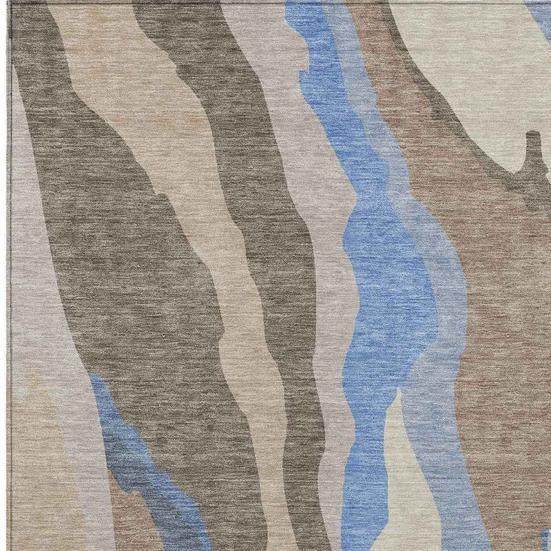 8' X 10' Taupe Tan And Blue Abstract Washable Indoor Outdoor Area Rug