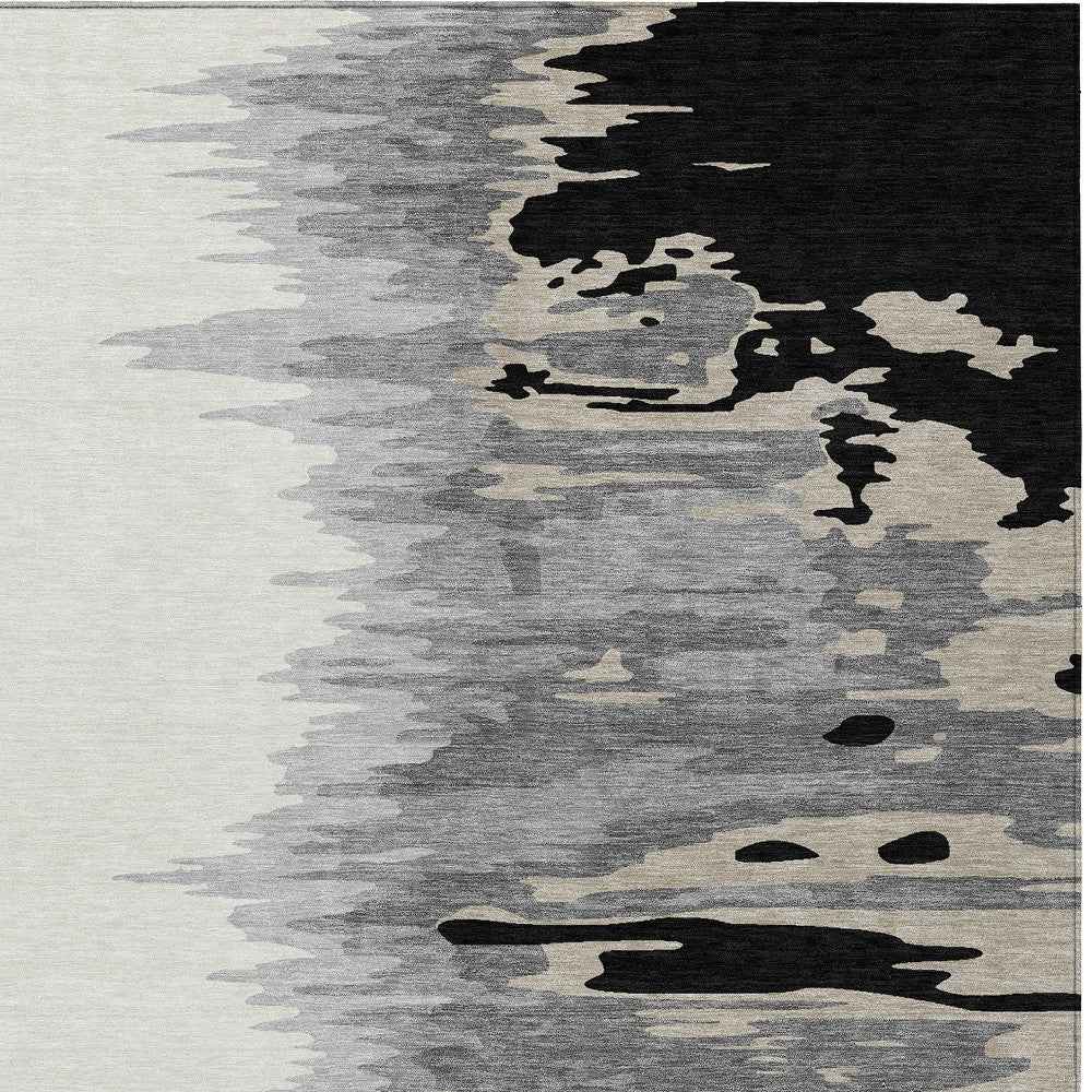3' X 5' Black Gray And Ivory Abstract Washable Indoor Outdoor Area Rug