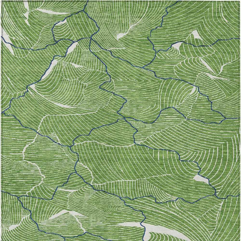 8' X 10' Green Blue And Ivory Abstract Washable Indoor Outdoor Area Rug