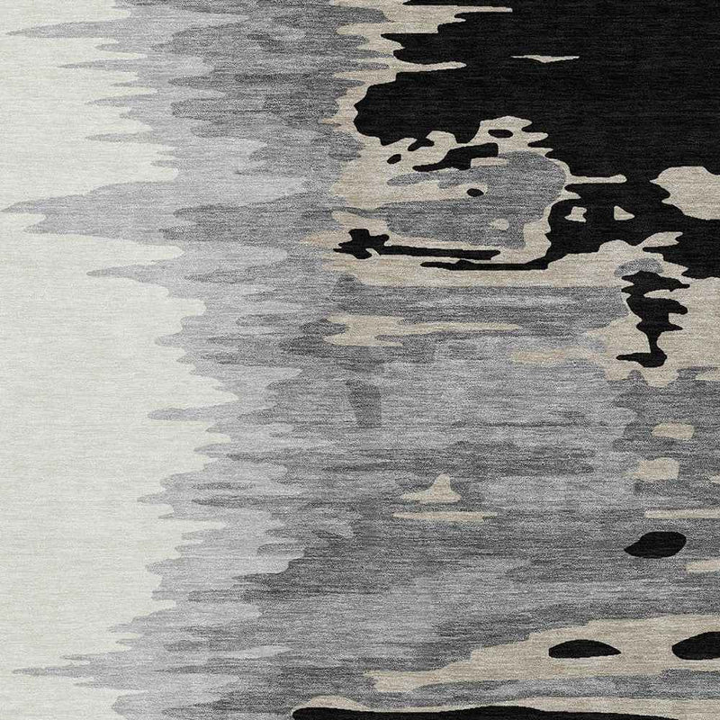 9' X 12' Black Gray And Ivory Abstract Washable Indoor Outdoor Area Rug