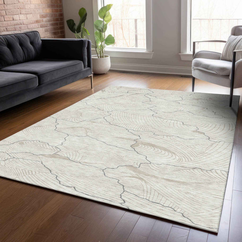 3' X 5' Ivory And Gray Abstract Washable Indoor Outdoor Area Rug