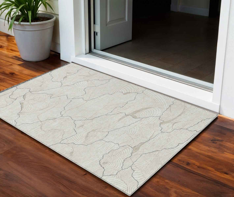 3' X 5' Ivory And Gray Abstract Washable Indoor Outdoor Area Rug