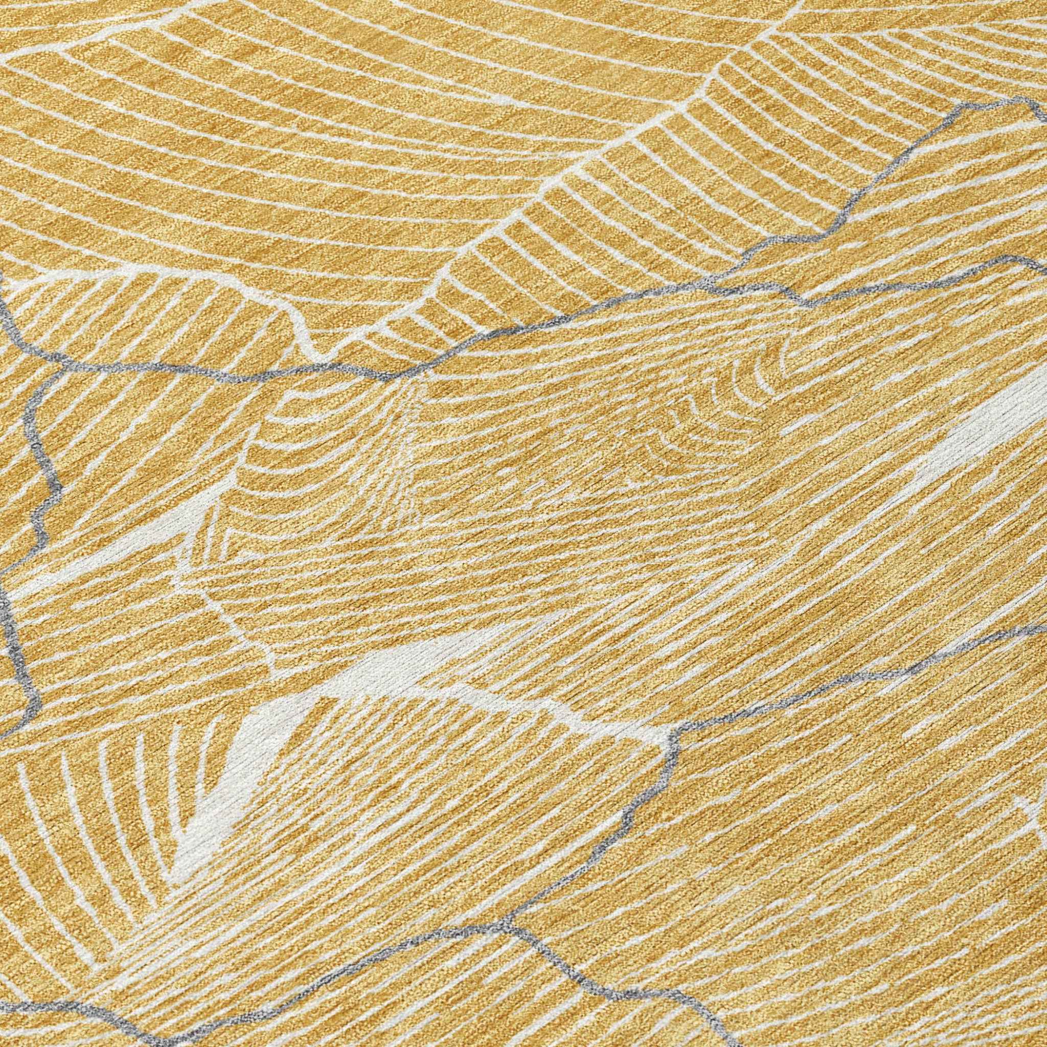 3' X 5' Gold Charcoal And Ivory Abstract Washable Indoor Outdoor Area Rug