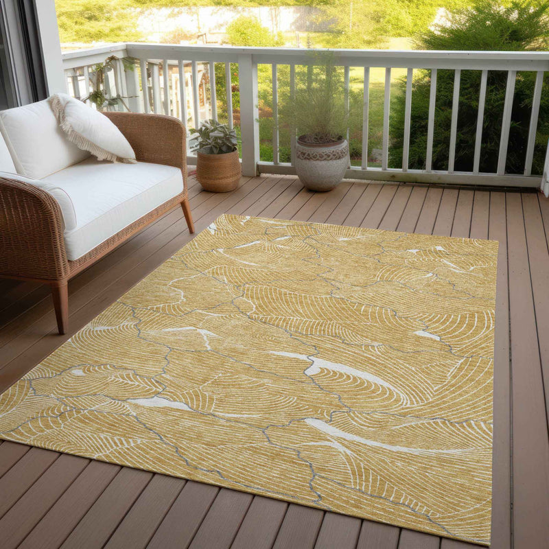 3' X 5' Gold Charcoal And Ivory Abstract Washable Indoor Outdoor Area Rug
