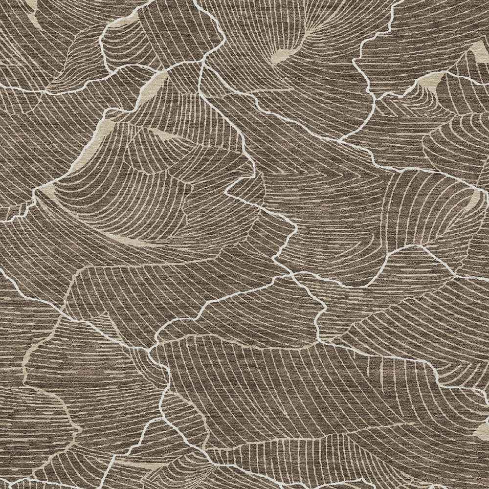 5' X 8' Brown And Ivory Abstract Washable Indoor Outdoor Area Rug