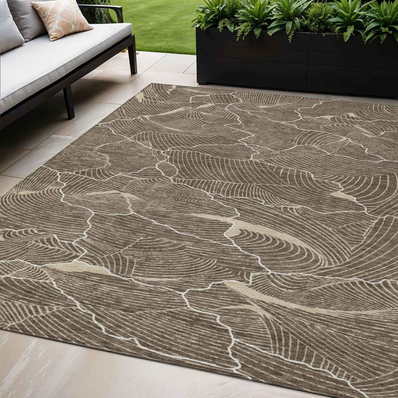 5' X 8' Brown And Ivory Abstract Washable Indoor Outdoor Area Rug