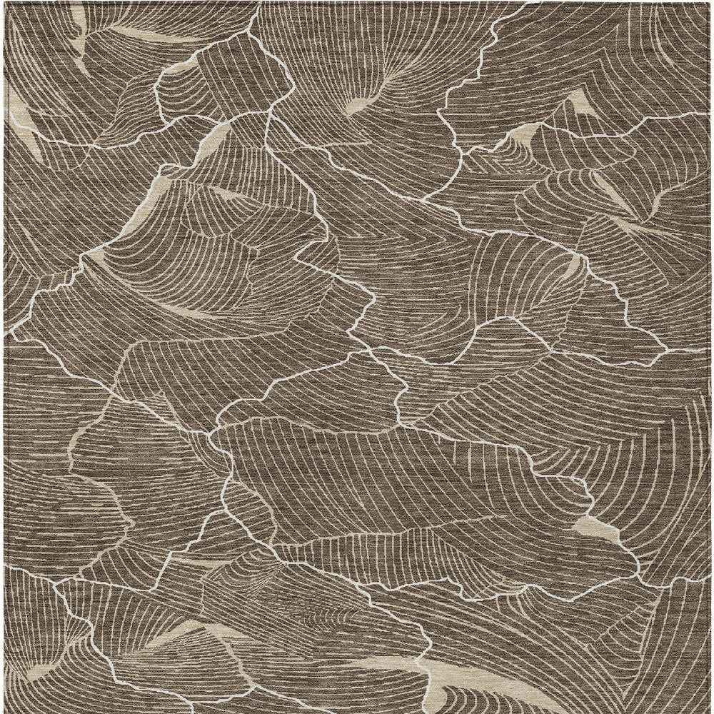 5' X 8' Brown And Ivory Abstract Washable Indoor Outdoor Area Rug