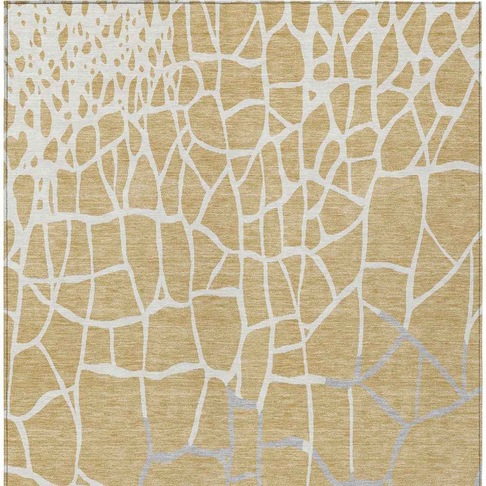 10' X 14' Gold And Beige Abstract Washable Indoor Outdoor Area Rug