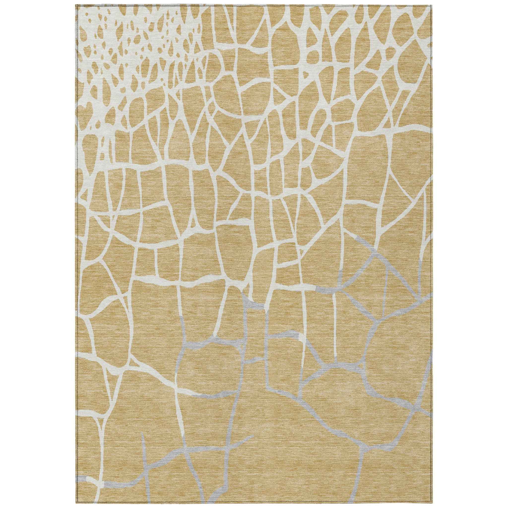 10' X 14' Gold And Beige Abstract Washable Indoor Outdoor Area Rug
