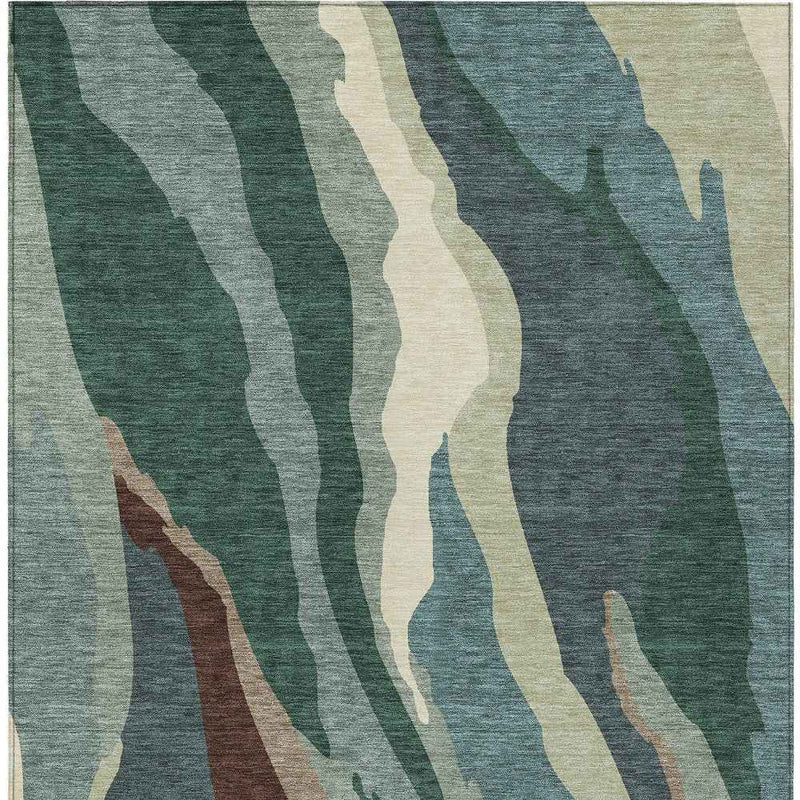 5' X 8' Sage Brown And Beige Abstract Washable Indoor Outdoor Area Rug