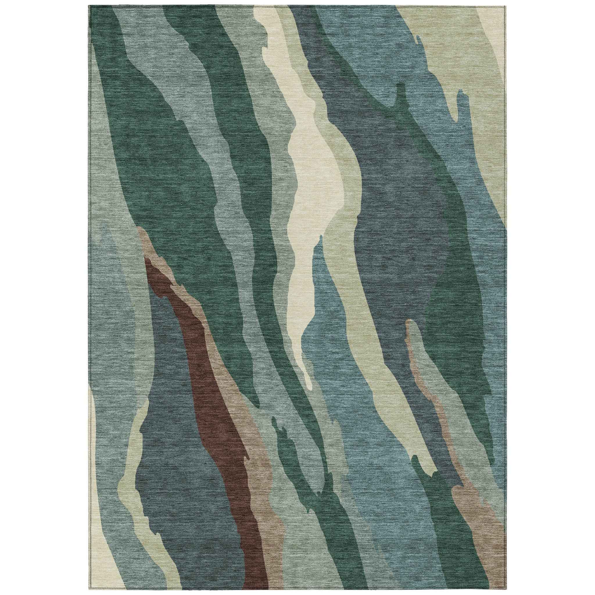 5' X 8' Sage Brown And Beige Abstract Washable Indoor Outdoor Area Rug