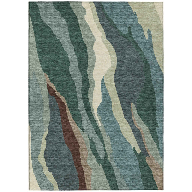 5' X 8' Sage Brown And Beige Abstract Washable Indoor Outdoor Area Rug