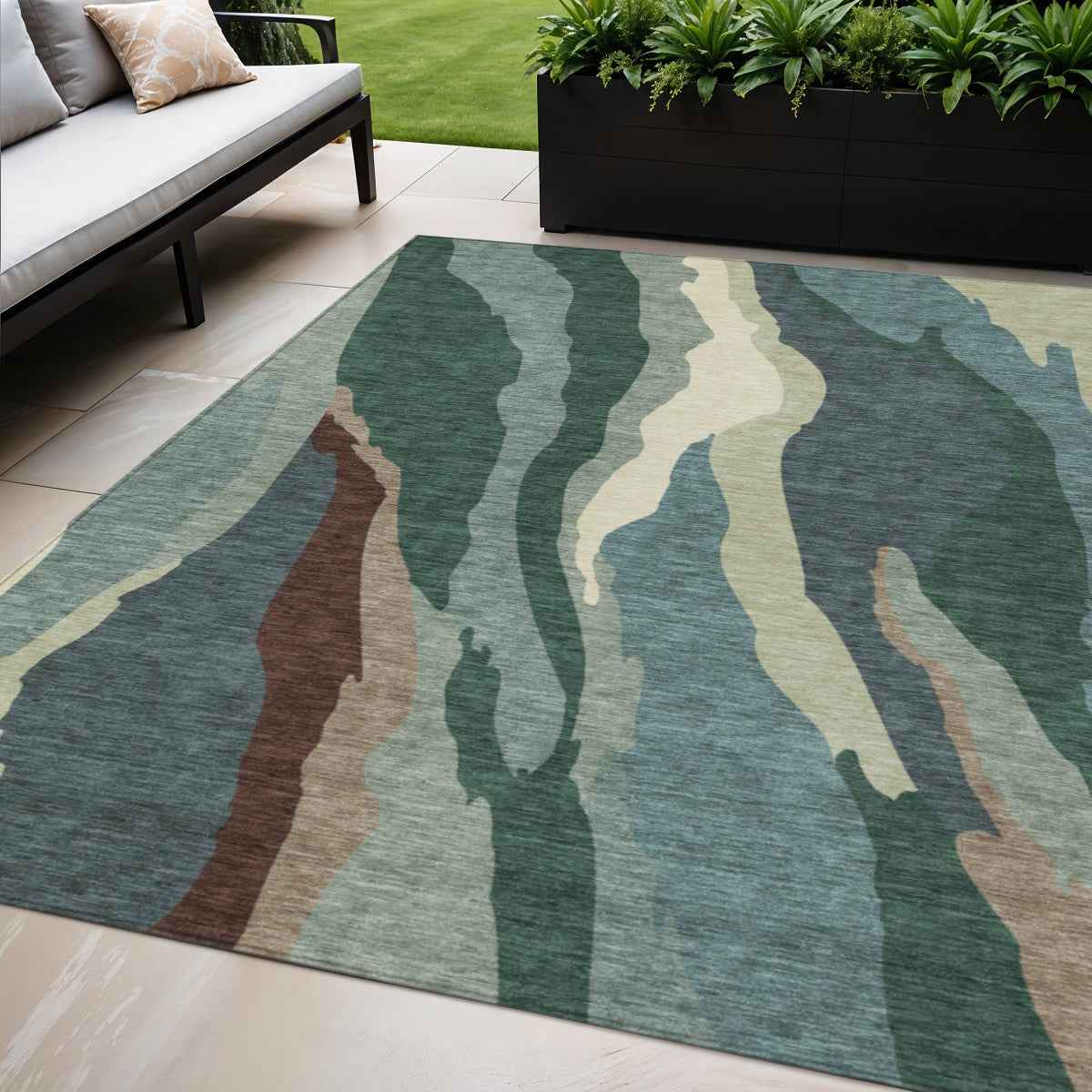 5' X 8' Sage Brown And Beige Abstract Washable Indoor Outdoor Area Rug