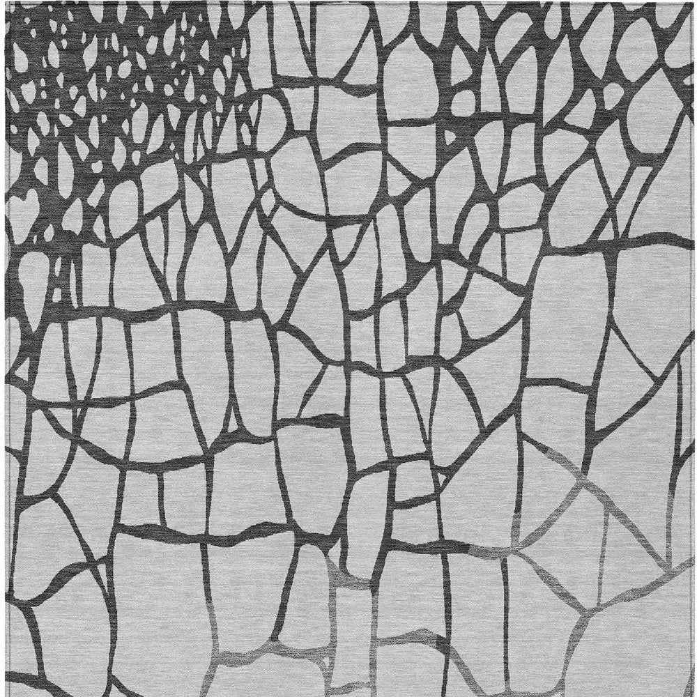 3' X 5' Gray And Charcoal Abstract Washable Indoor Outdoor Area Rug