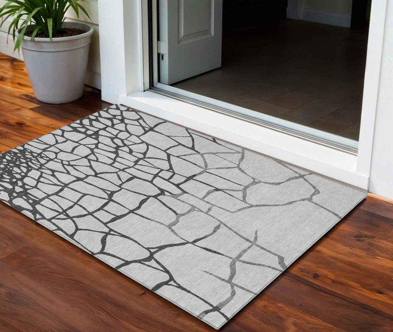 3' X 5' Gray And Charcoal Abstract Washable Indoor Outdoor Area Rug