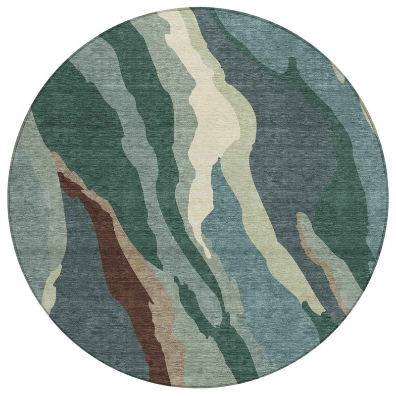 8' Sage Brown And Beige Round Abstract Washable Indoor Outdoor Area Rug