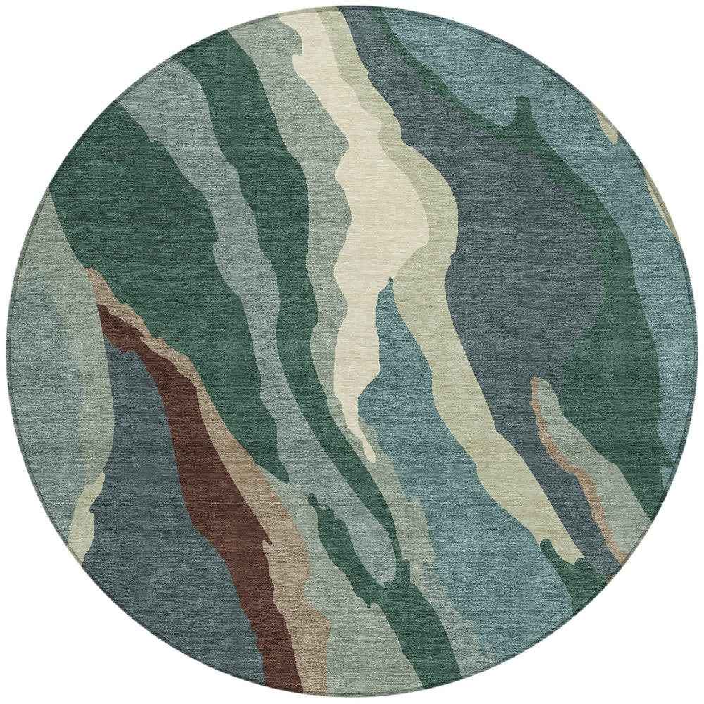 8' Sage Brown And Beige Round Abstract Washable Indoor Outdoor Area Rug