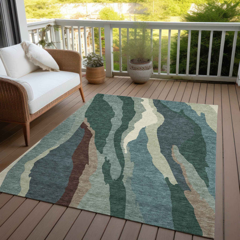 8' X 10' Sage Brown And Beige Abstract Washable Indoor Outdoor Area Rug