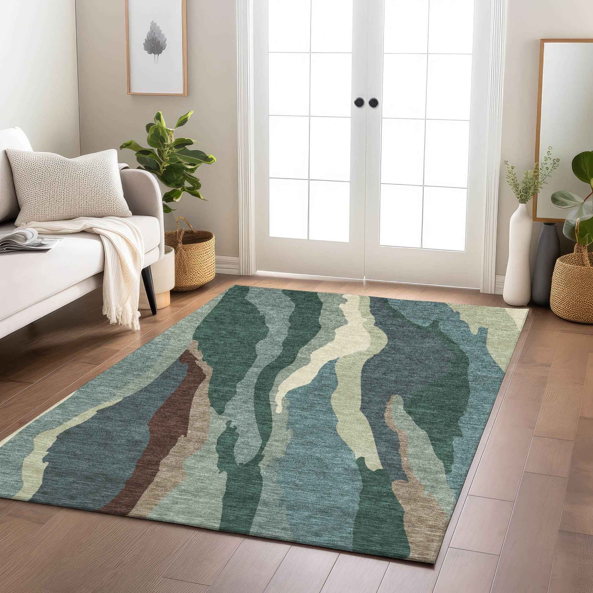 8' X 10' Sage Brown And Beige Abstract Washable Indoor Outdoor Area Rug
