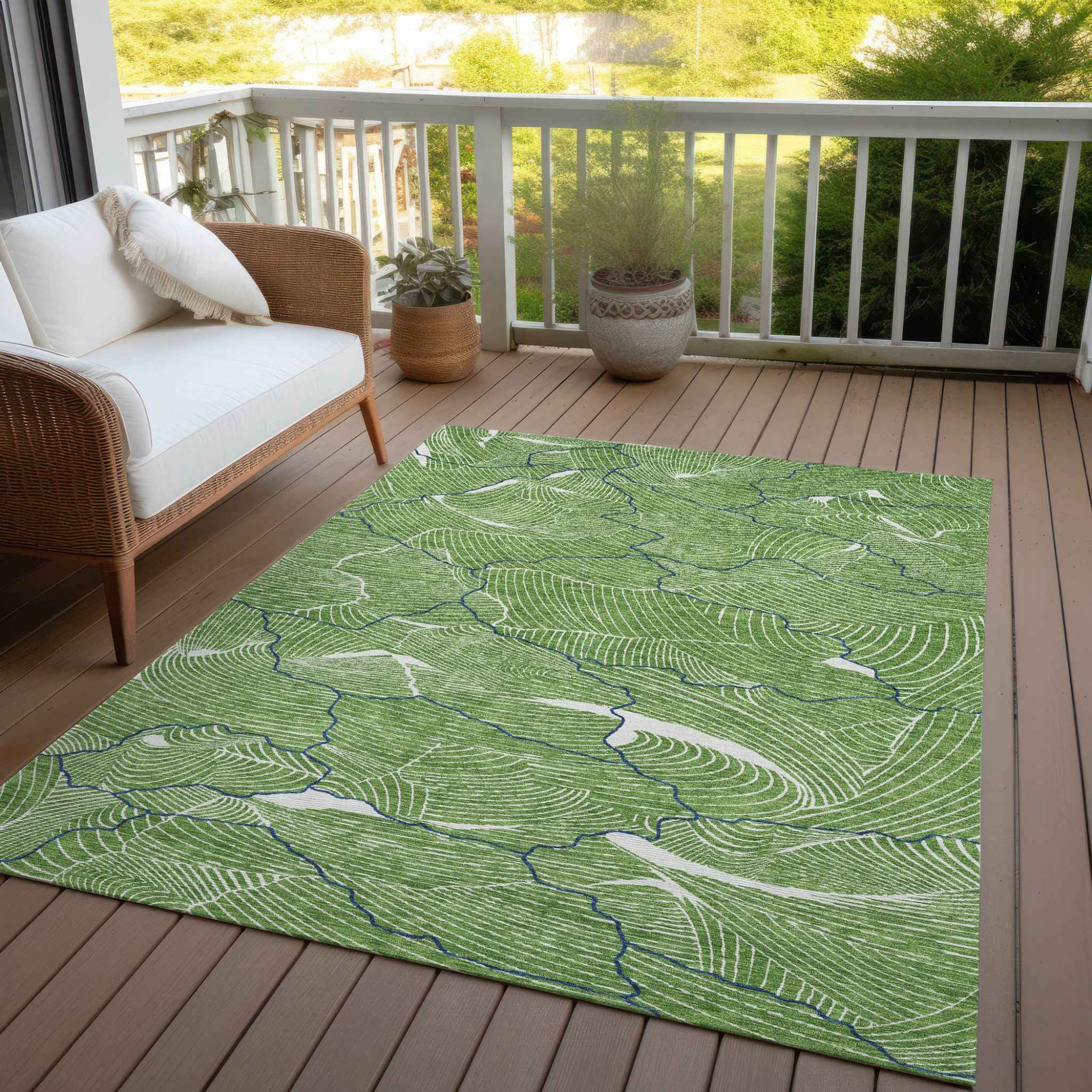 9' X 12' Green Blue And Ivory Abstract Washable Indoor Outdoor Area Rug