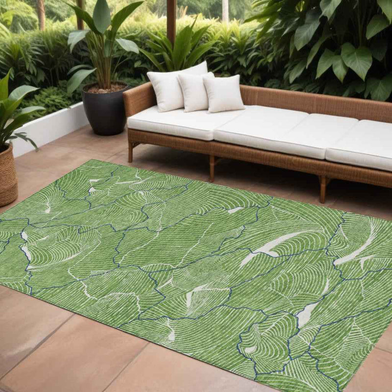 9' X 12' Green Blue And Ivory Abstract Washable Indoor Outdoor Area Rug