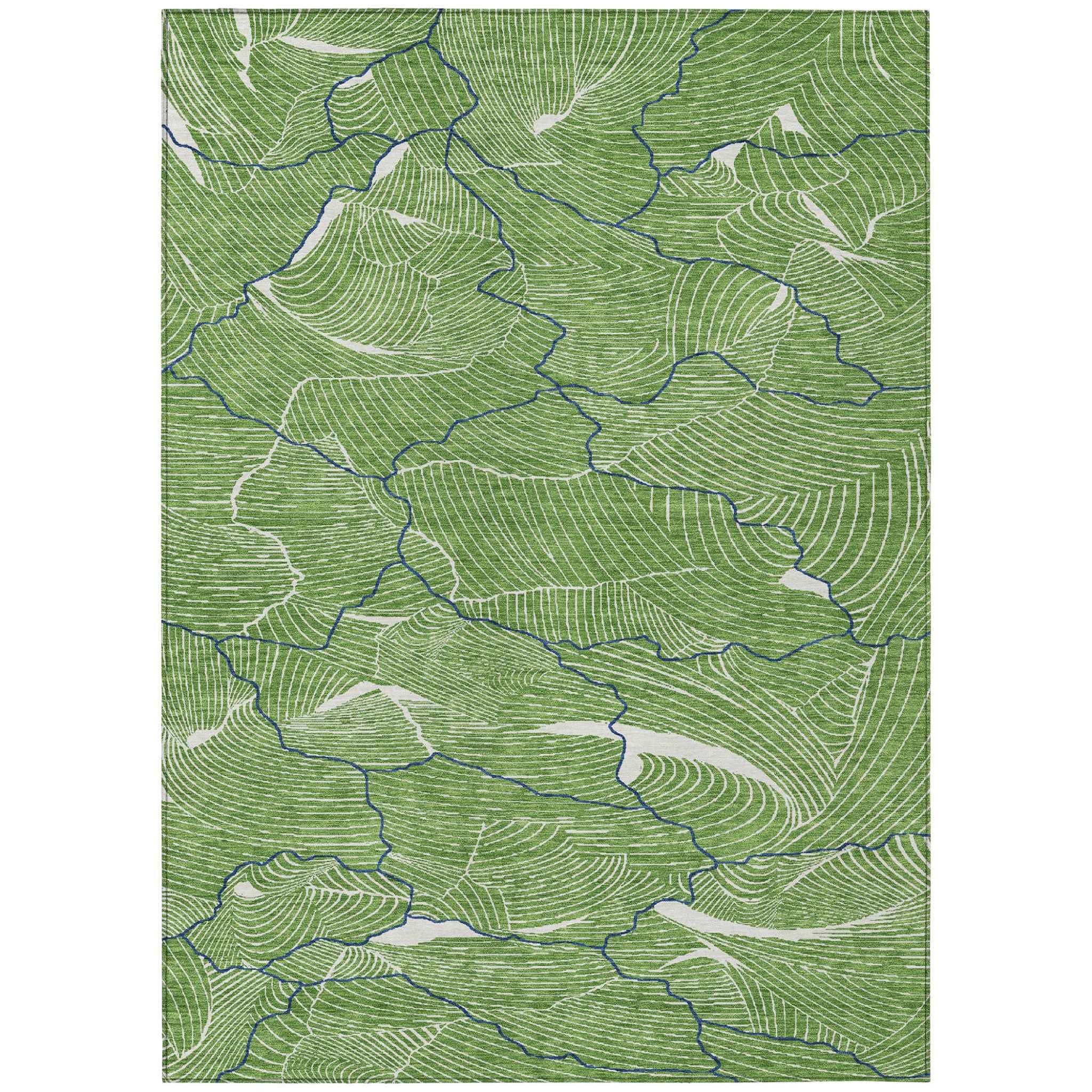 9' X 12' Green Blue And Ivory Abstract Washable Indoor Outdoor Area Rug