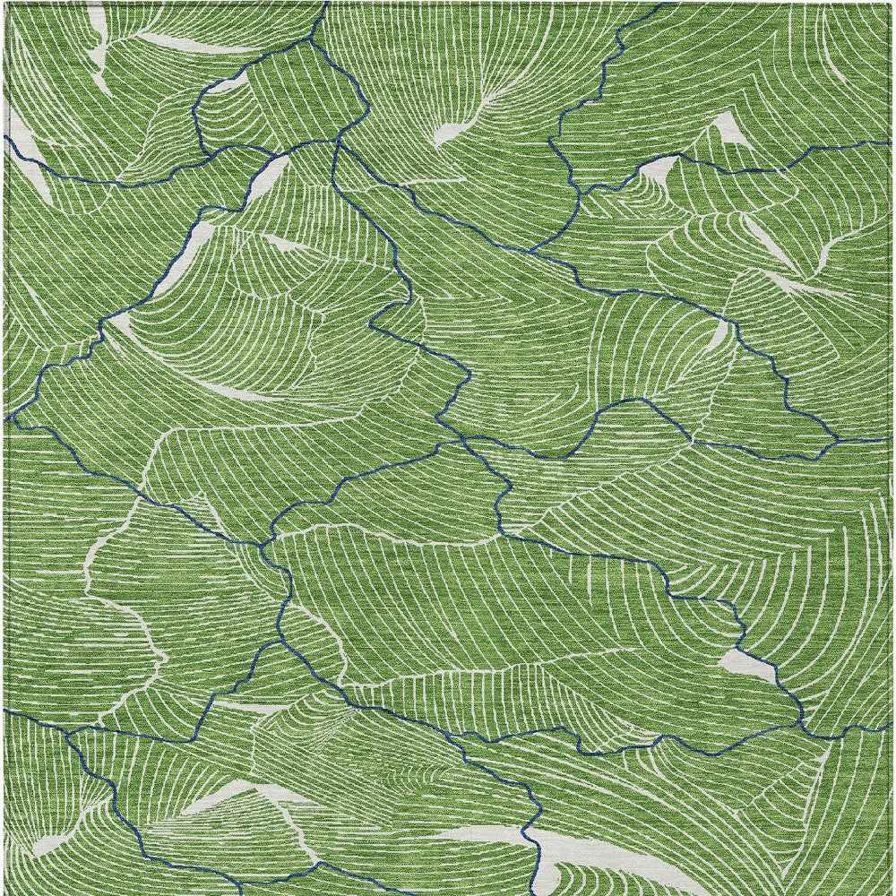 9' X 12' Green Blue And Ivory Abstract Washable Indoor Outdoor Area Rug