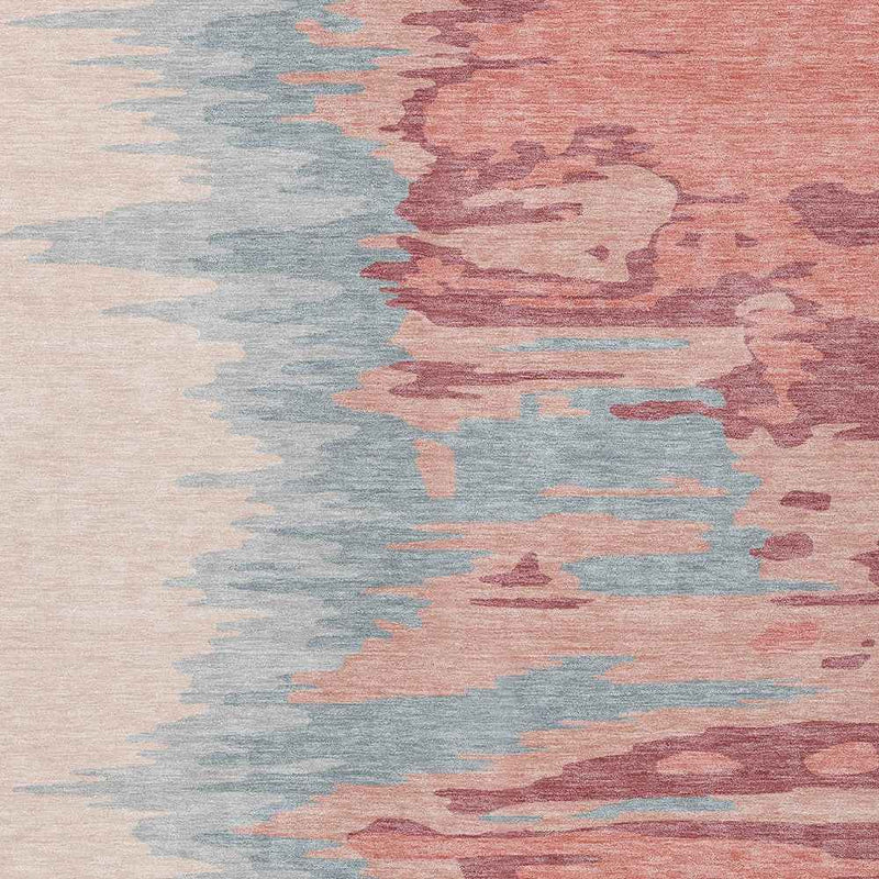 3' X 5' Coral Pink And Gray Abstract Washable Indoor Outdoor Area Rug