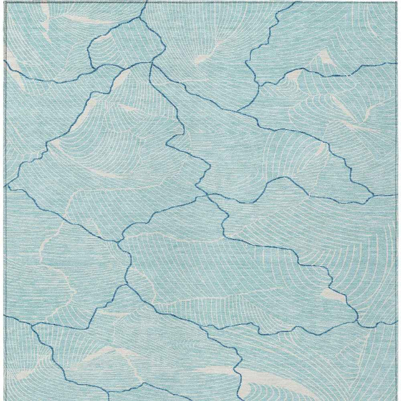 10' X 14' Aqua And Ivory Abstract Washable Indoor Outdoor Area Rug