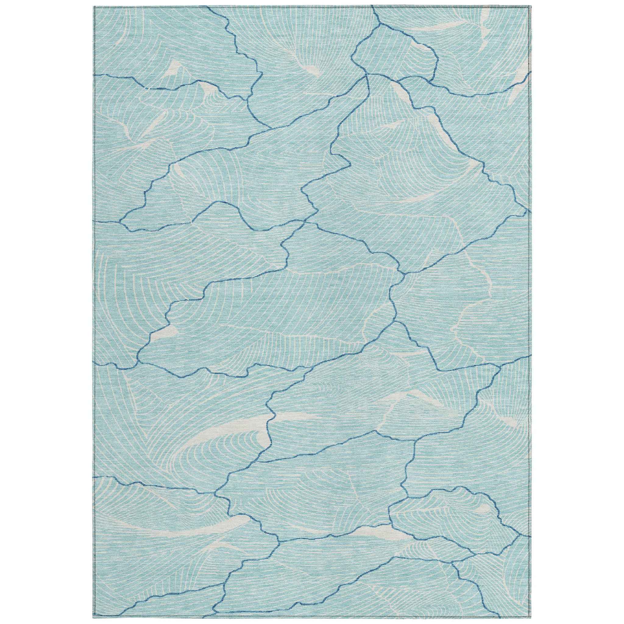 10' X 14' Aqua And Ivory Abstract Washable Indoor Outdoor Area Rug