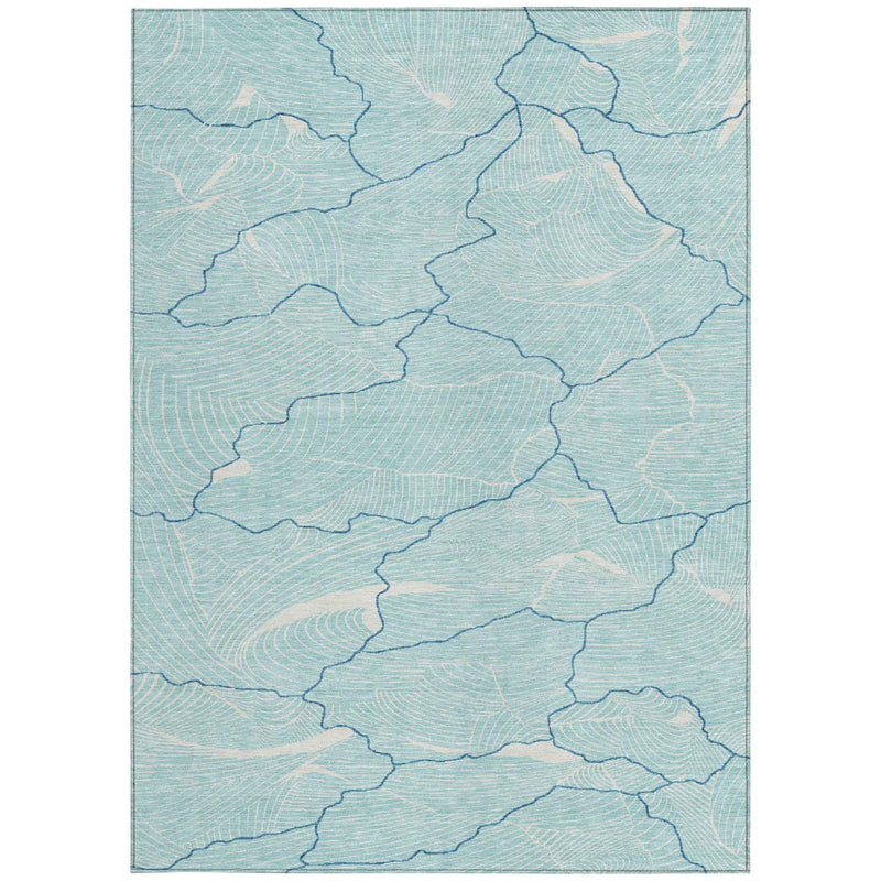 10' X 14' Aqua And Ivory Abstract Washable Indoor Outdoor Area Rug
