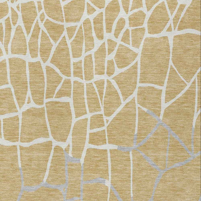 3' X 5' Gold And Beige Abstract Washable Indoor Outdoor Area Rug