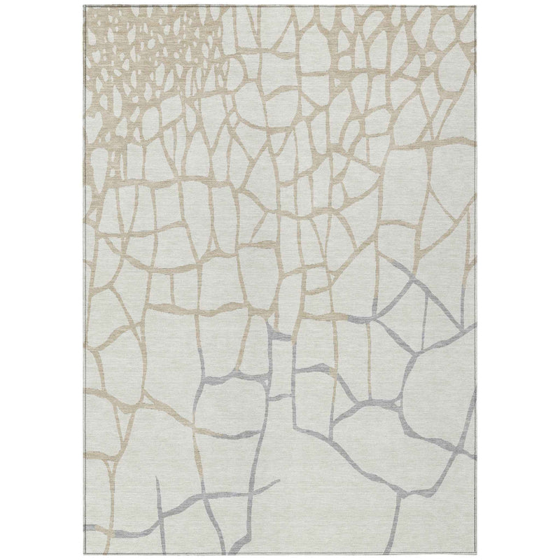 8' X 10' Ivory And Beige Abstract Washable Indoor Outdoor Area Rug
