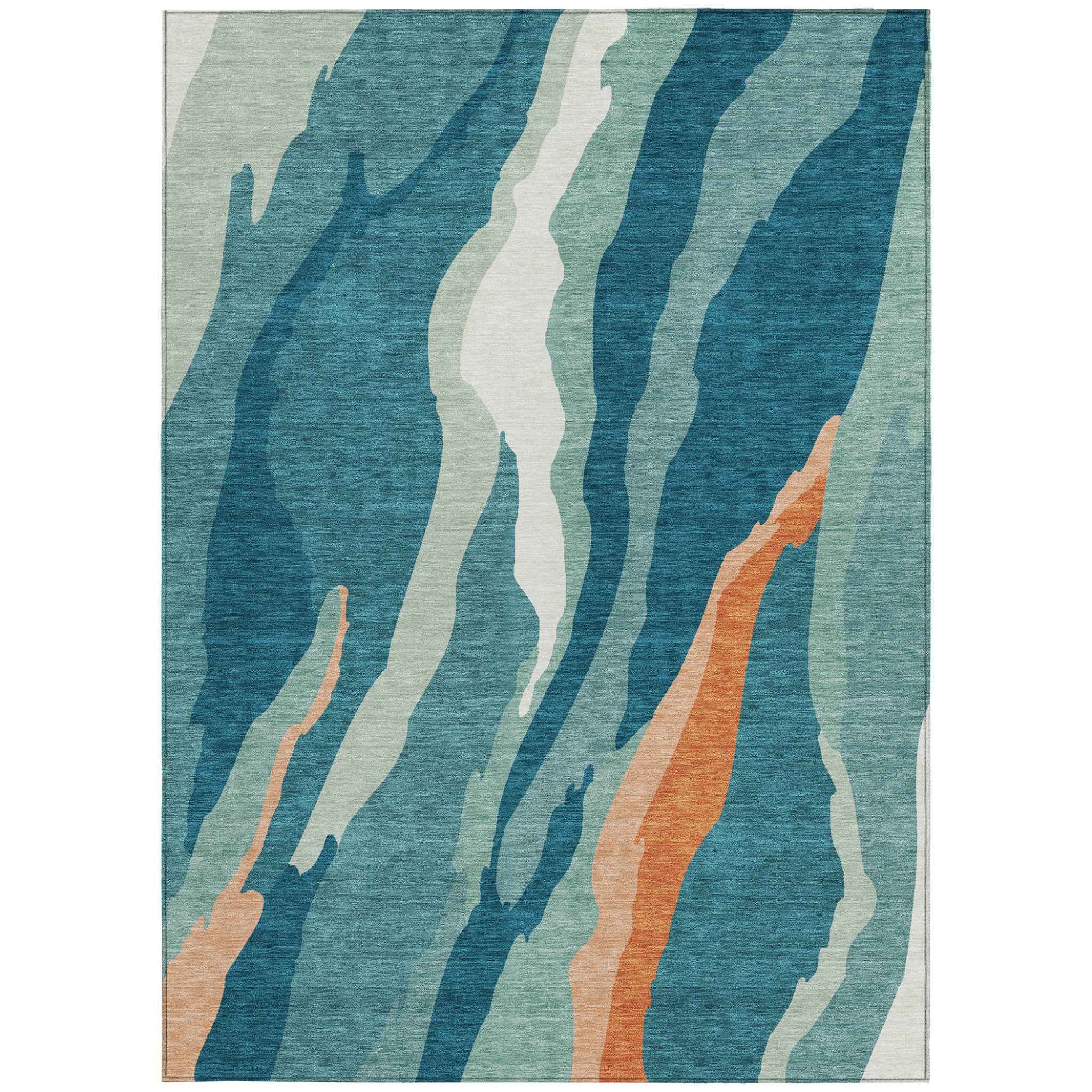 10' X 14' Teal Blue Copper And Ivory Abstract Washable Indoor Outdoor Area Rug