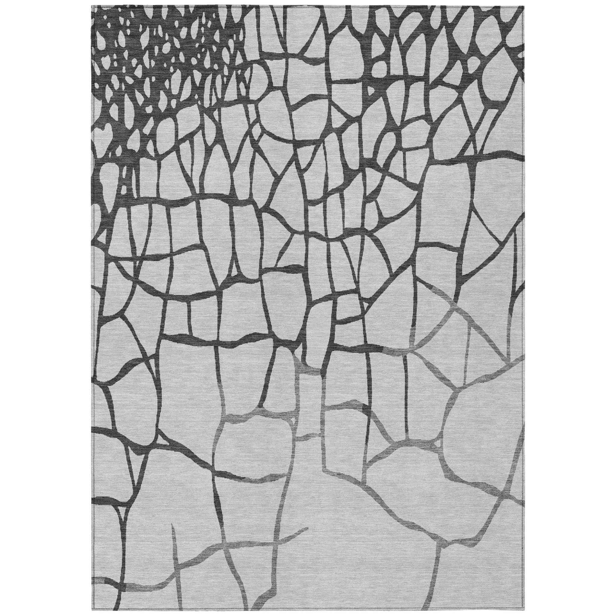 9' X 12' Gray And Charcoal Abstract Washable Indoor Outdoor Area Rug