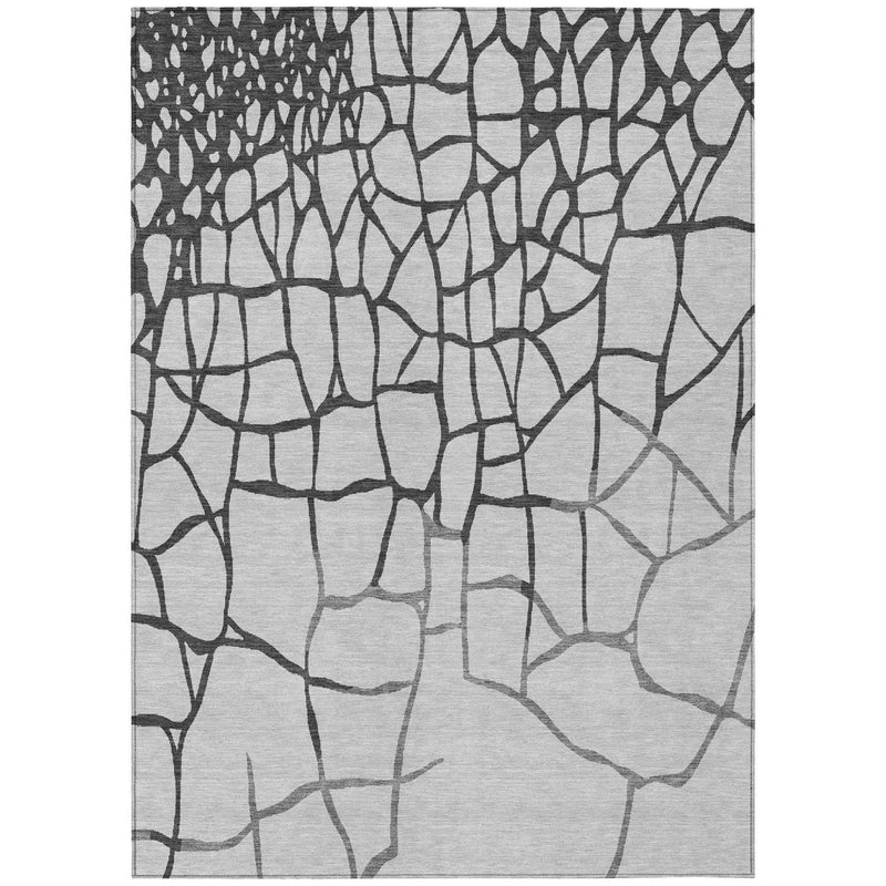 9' X 12' Gray And Charcoal Abstract Washable Indoor Outdoor Area Rug