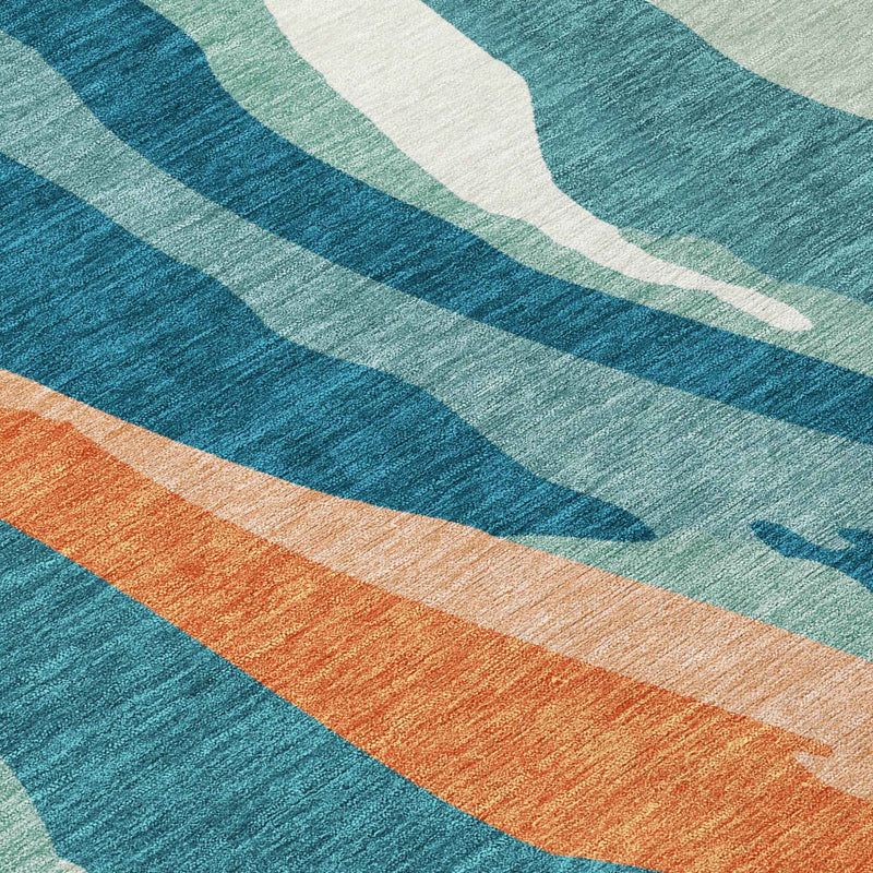 10' X 14' Teal Blue Copper And Ivory Abstract Washable Indoor Outdoor Area Rug