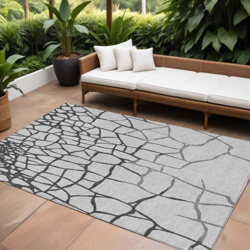 8' X 10' Gray And Charcoal Abstract Washable Indoor Outdoor Area Rug