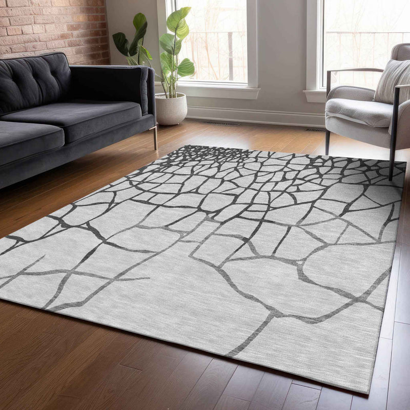 8' X 10' Gray And Charcoal Abstract Washable Indoor Outdoor Area Rug
