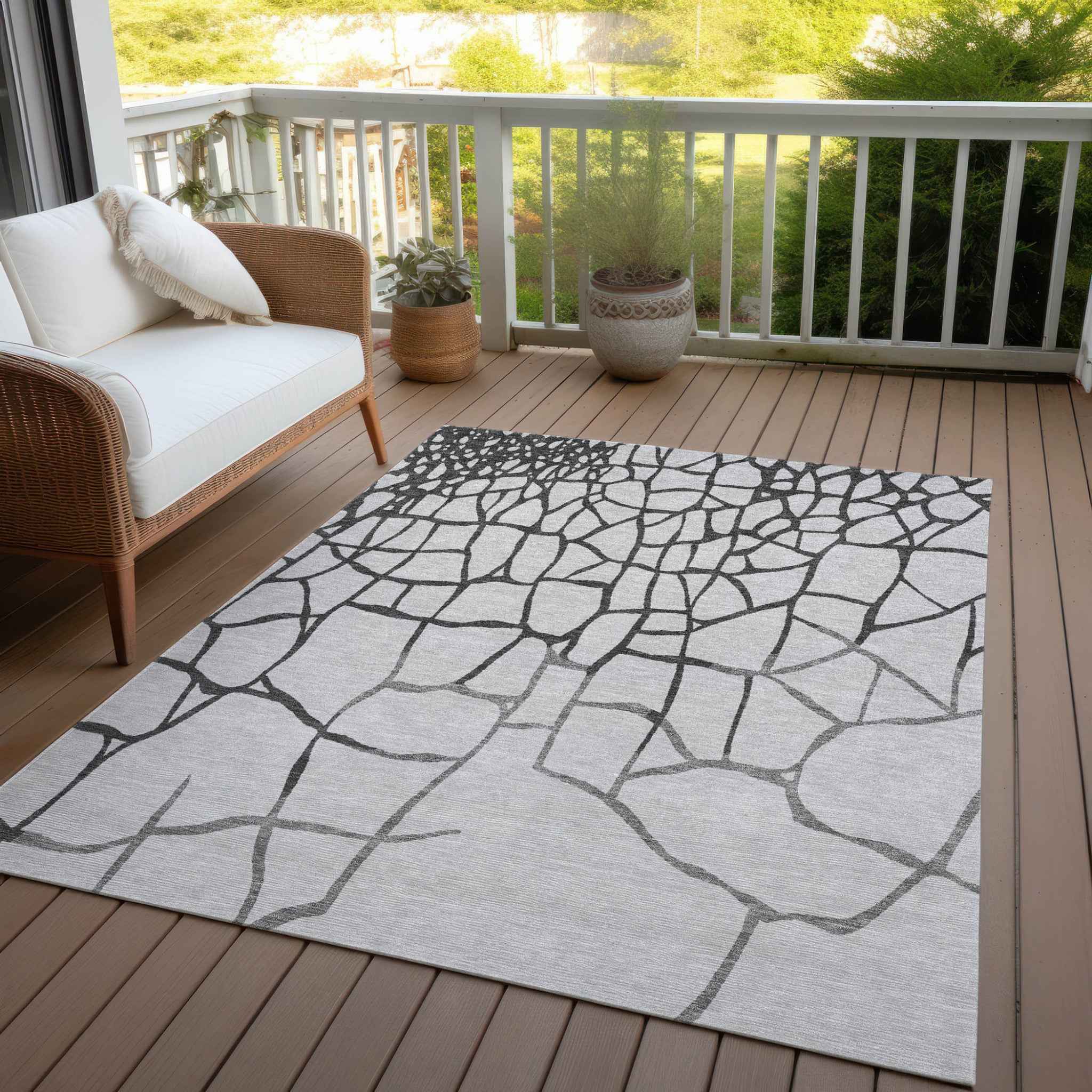 8' X 10' Gray And Charcoal Abstract Washable Indoor Outdoor Area Rug