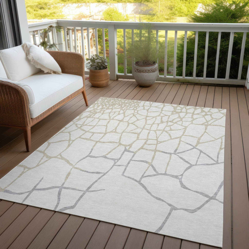 9' X 12' Ivory And Beige Abstract Washable Indoor Outdoor Area Rug