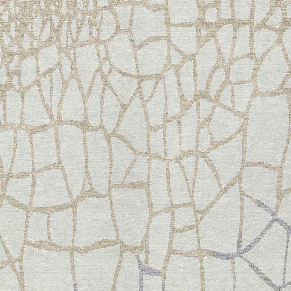 9' X 12' Ivory And Beige Abstract Washable Indoor Outdoor Area Rug