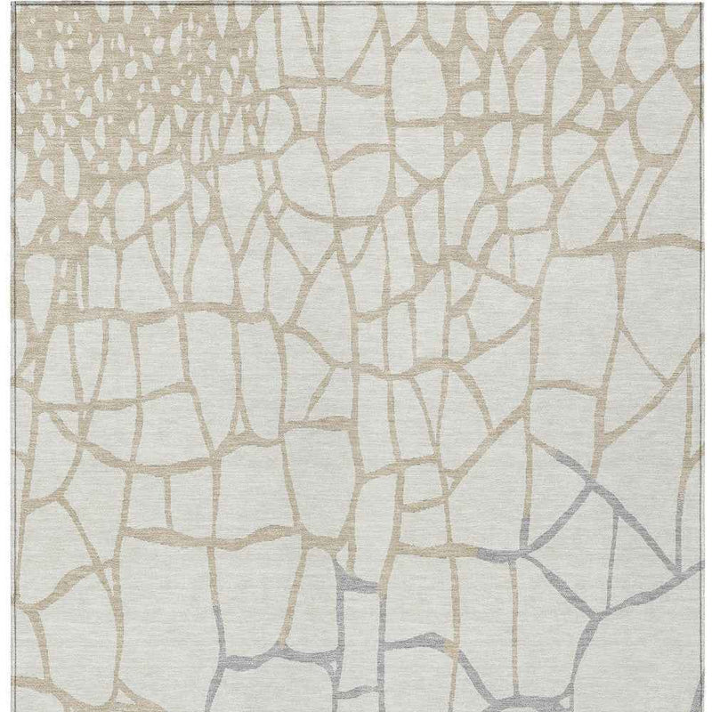 9' X 12' Ivory And Beige Abstract Washable Indoor Outdoor Area Rug