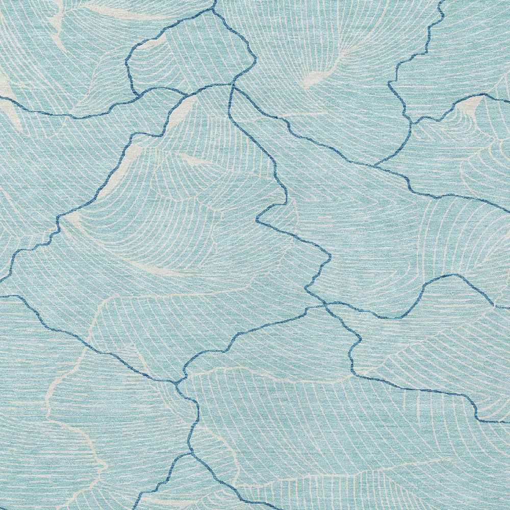 3' X 5' Aqua And Ivory Abstract Washable Indoor Outdoor Area Rug