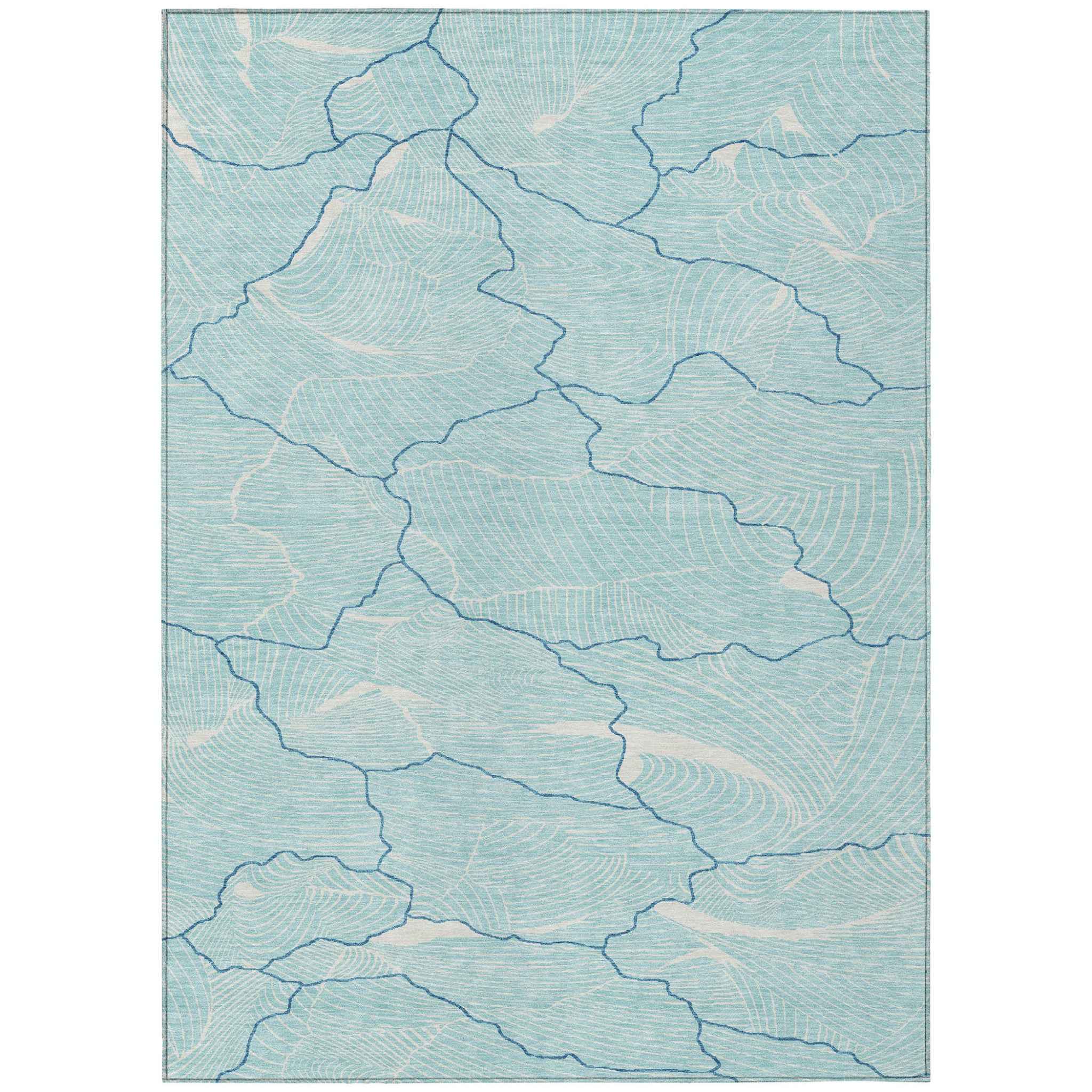 3' X 5' Aqua And Ivory Abstract Washable Indoor Outdoor Area Rug