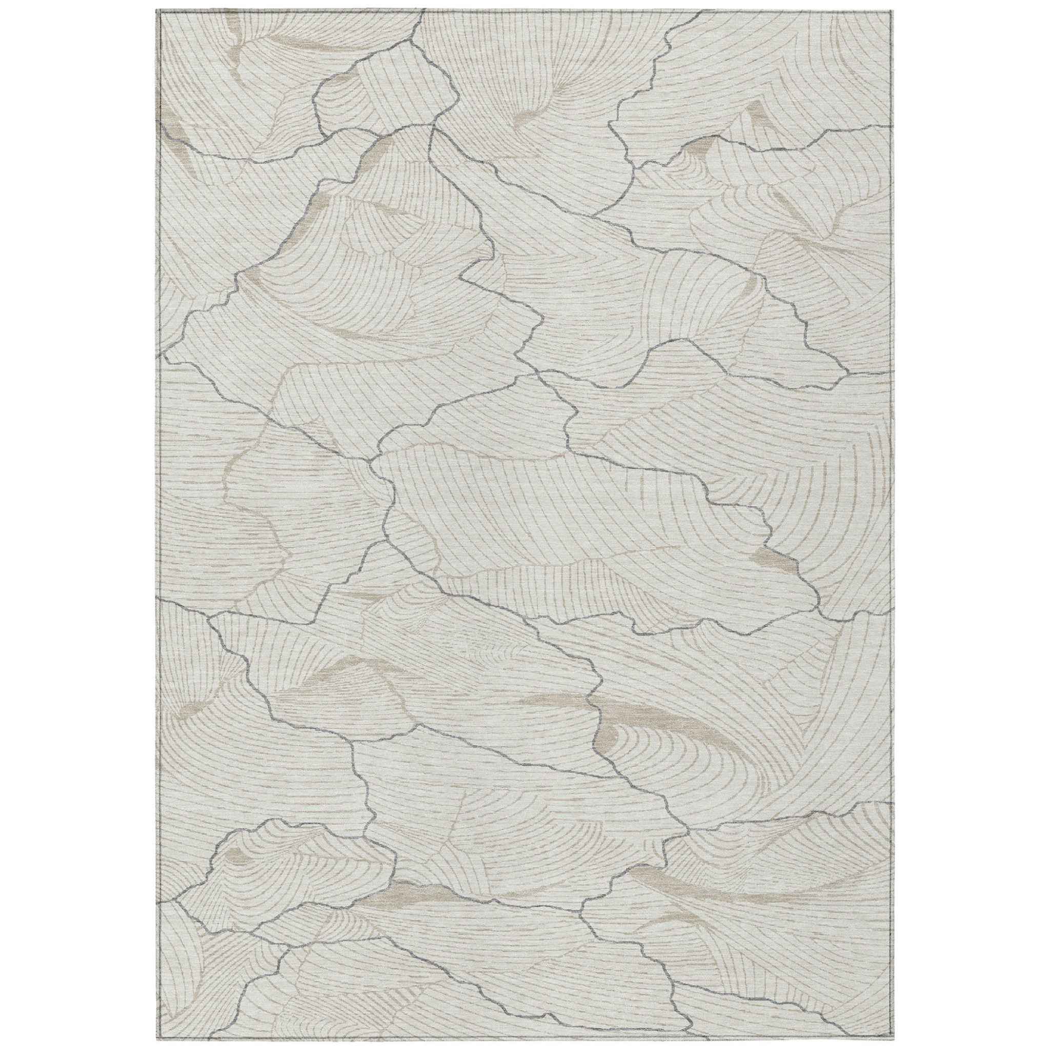 8' X 10' Ivory And Gray Abstract Washable Indoor Outdoor Area Rug